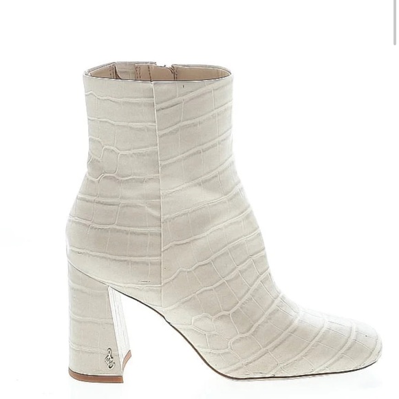 Sam Edelman Shoes - Sam Edelman Ivory Croc-Embossed Block Heel Boots – Size 8
